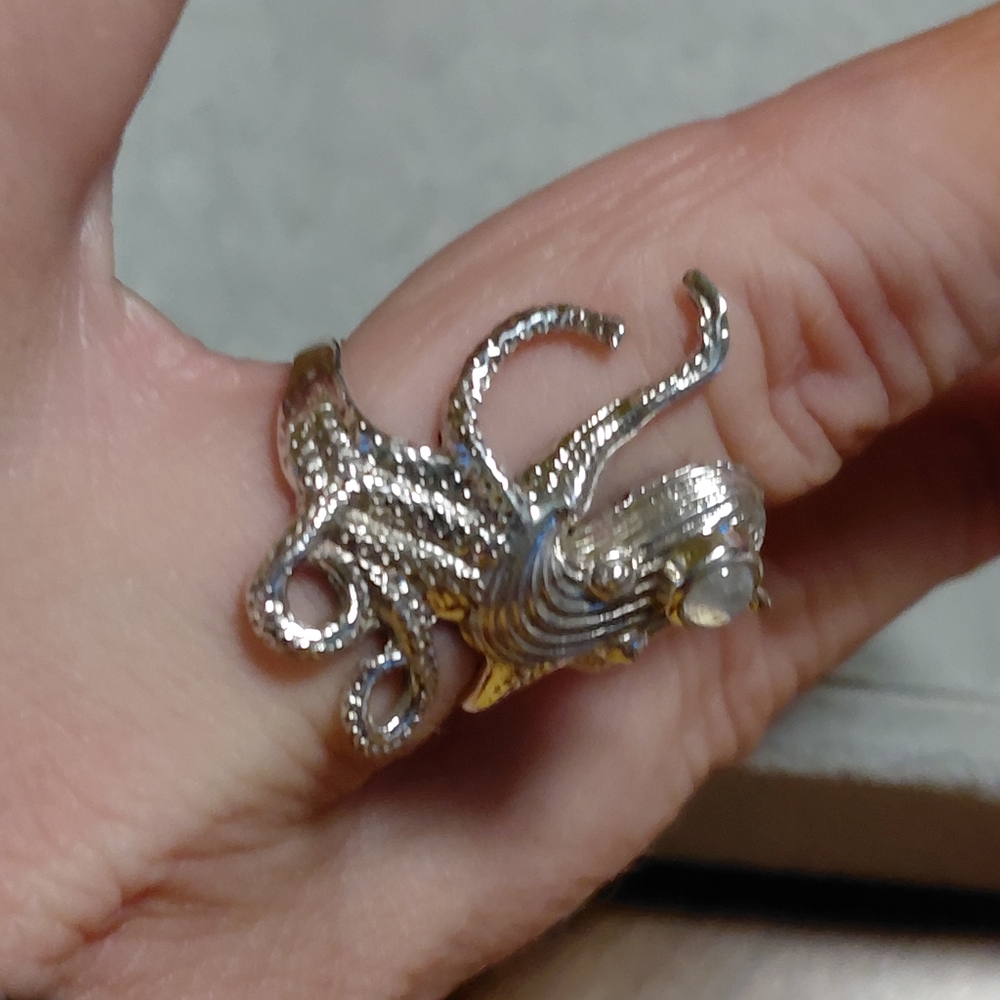 Sterling Silver Octopus Ring with Moonstone Accent - Picture 5 of 14